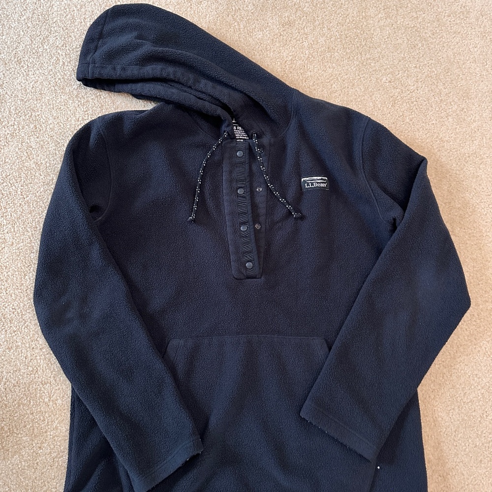 women's LL Bean trail fleece half snap pullover hoodie black size small